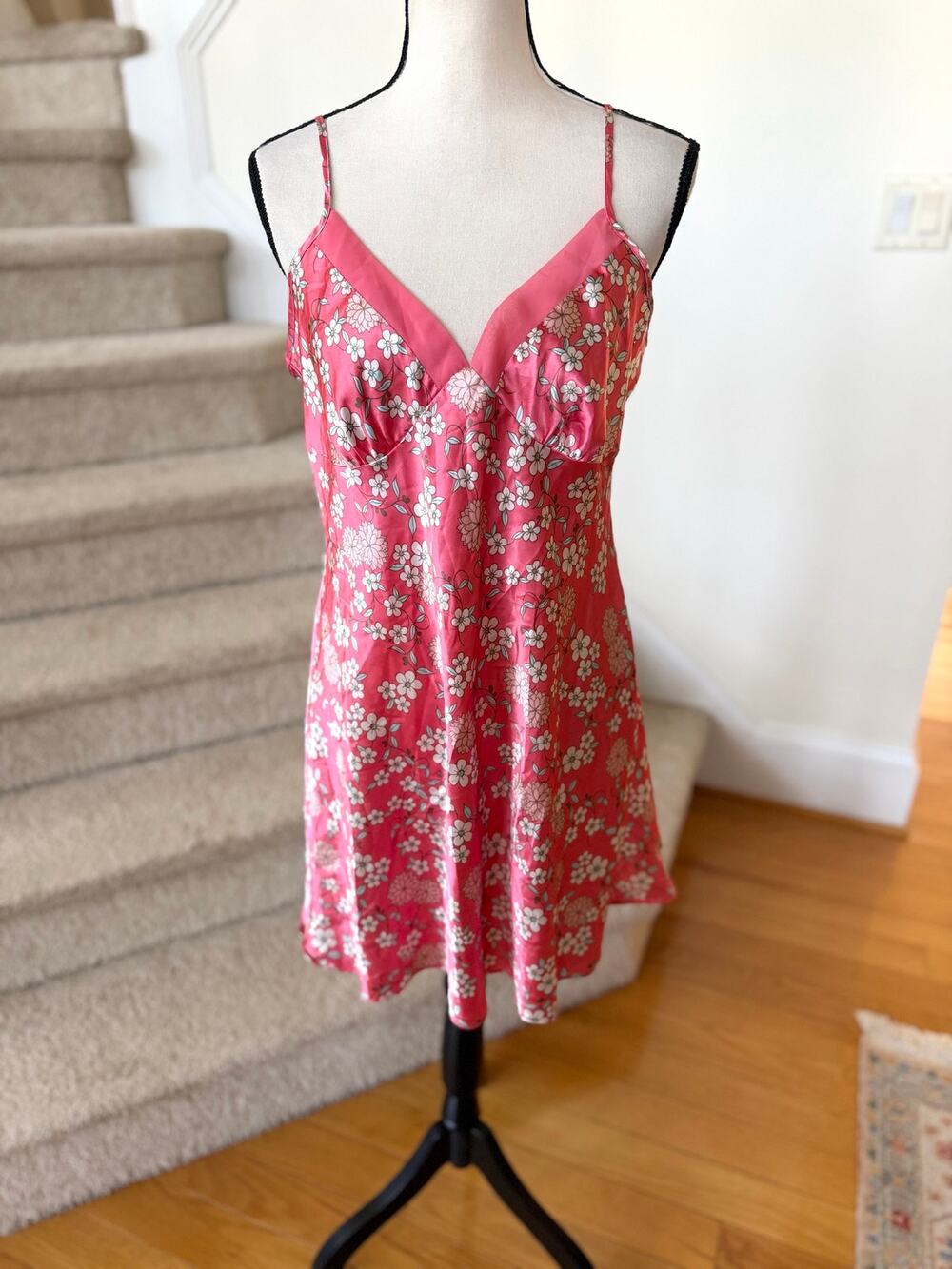 Vintage Y2K Pink White Baby Blue Floral Mini Baby Doll Slip Dress Coquette